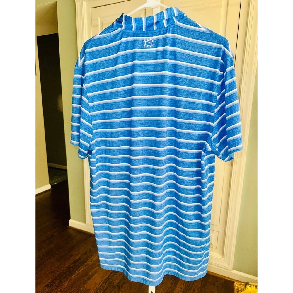 Southern Tide to Trail Mens Blue‎ Striped Performance Polo Shirt Large L